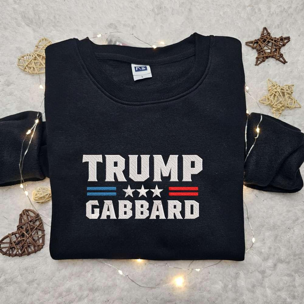 2024 Trump Gabbard Conservative US Flag Embroidered Hoodie Donald Trump Embroidered Sweatshirt Hot Political Topics Embroidered T shirt
