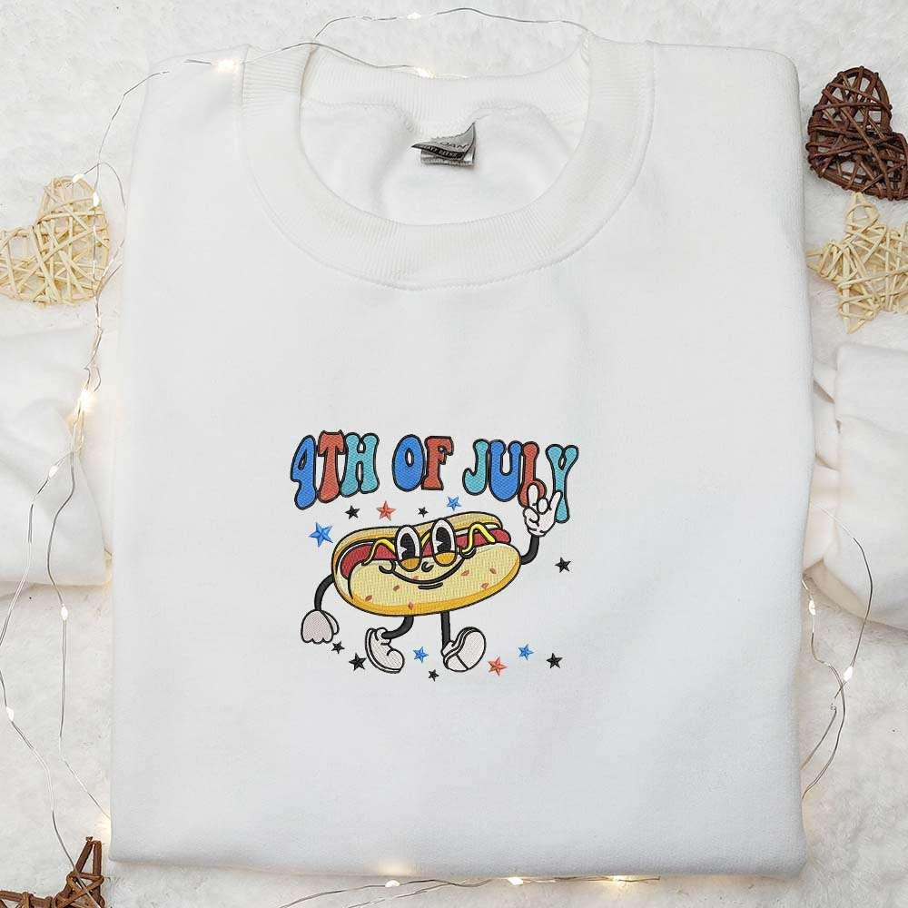 4th of July Hotdog Embroidered Shirt Funny Embroidered Shirt Shirts National Day Gifts