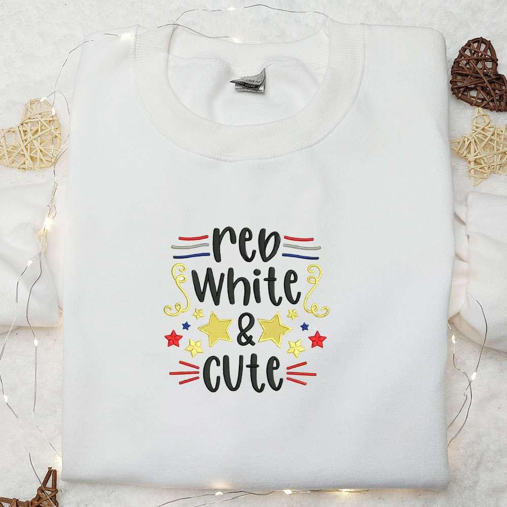 4th of July Red White and Cute Embroidered Shirt Best Patriotic Shirts National Day Gifts