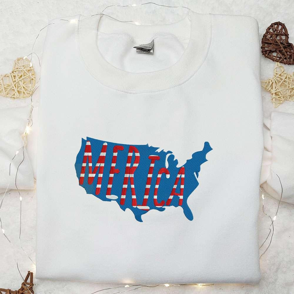 4th of July USA Map Embroidered Shirt Best Patriotic Shirts National Day Gifts