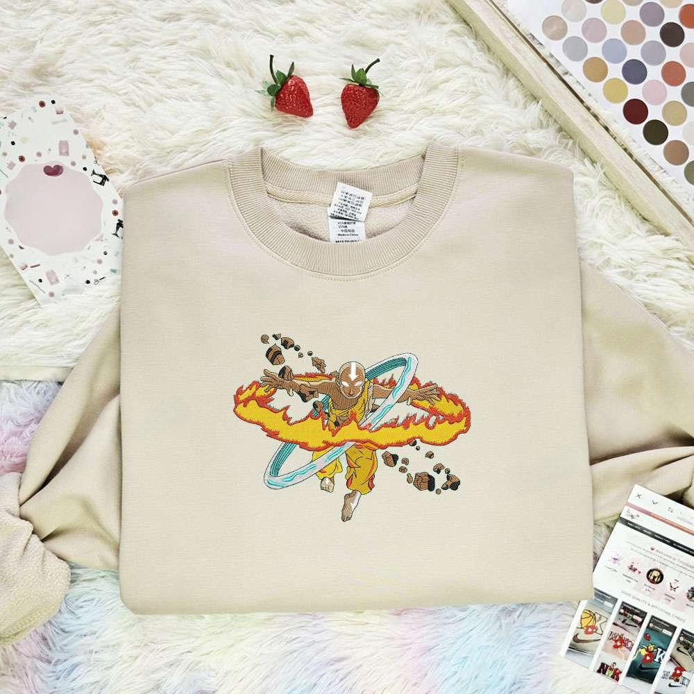 Aang Avatar The Last Airbender Anime Embroidered Shirt , Anime Embroidered T-shirt Sweatshirt Hoodie, Inspired Anime Movie, Best Gift for Anime Fans