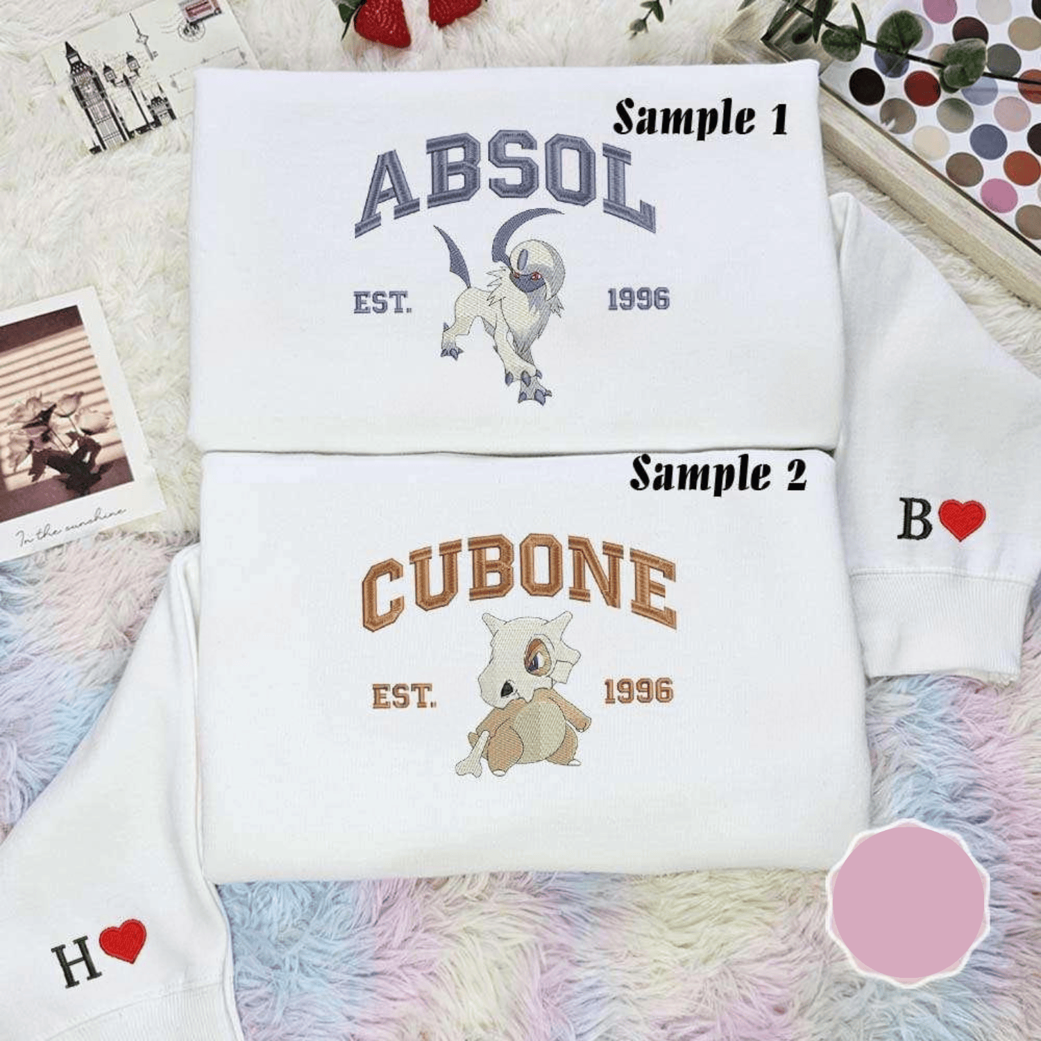 Absol And Cubone Est 1996 Pokemon Anime Embroidered Couples Shirts