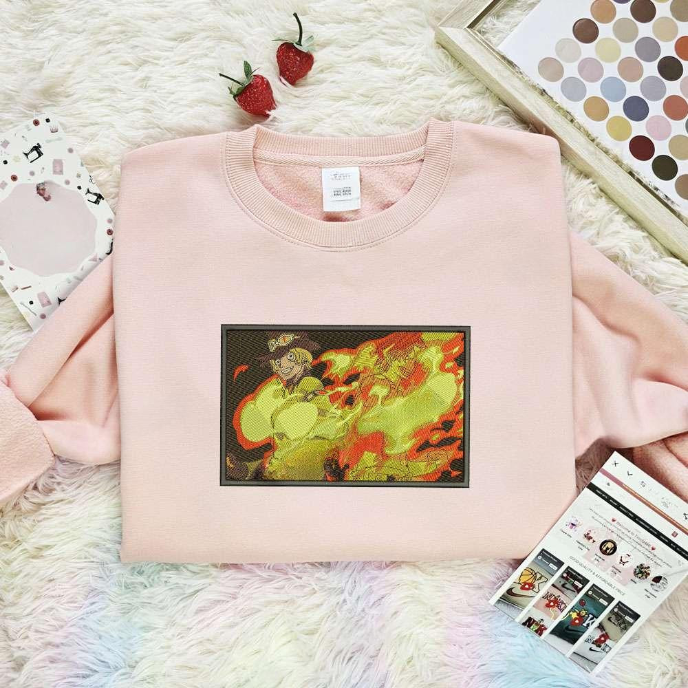 Ace And Luffy On Fire One Piece Anime Embroidered Shirt , Anime Embroidered T-shirt Sweatshirt Hoodie, Inspired Anime Movie, Best Gift for Anime Fans