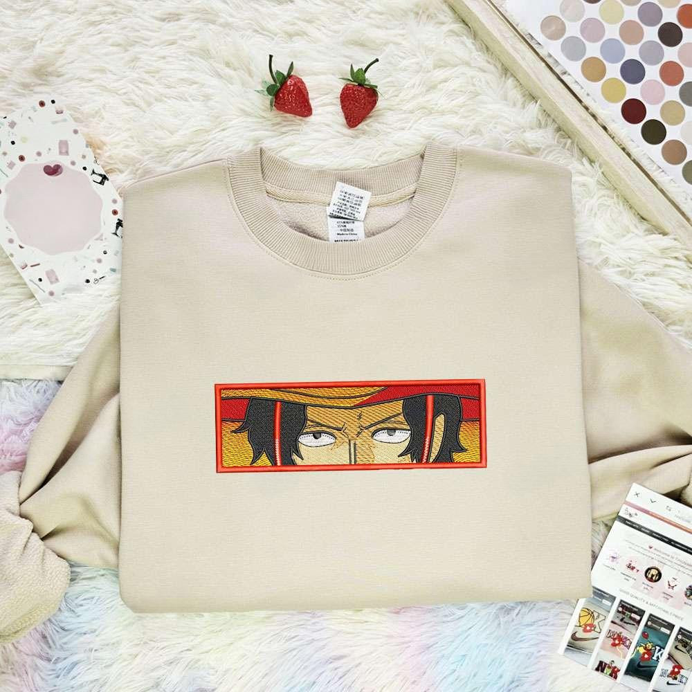 Ace Eyes One Piece Anime Embroidered Shirt , Anime Embroidered T-shirt Sweatshirt Hoodie, Inspired Anime Movie, Best Gift for Anime Fans