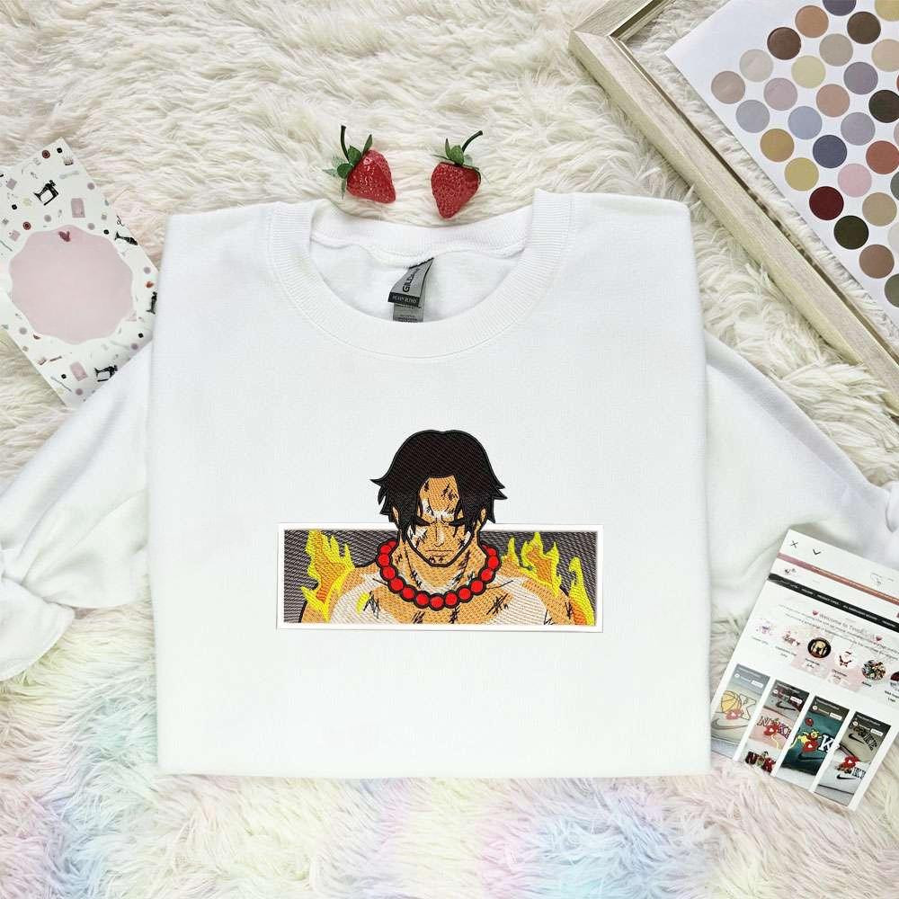 Ace Fire One Piece Anime Embroidered Shirt , Anime Embroidered T-shirt Sweatshirt Hoodie, Inspired Anime Movie, Best Gift for Anime Fans
