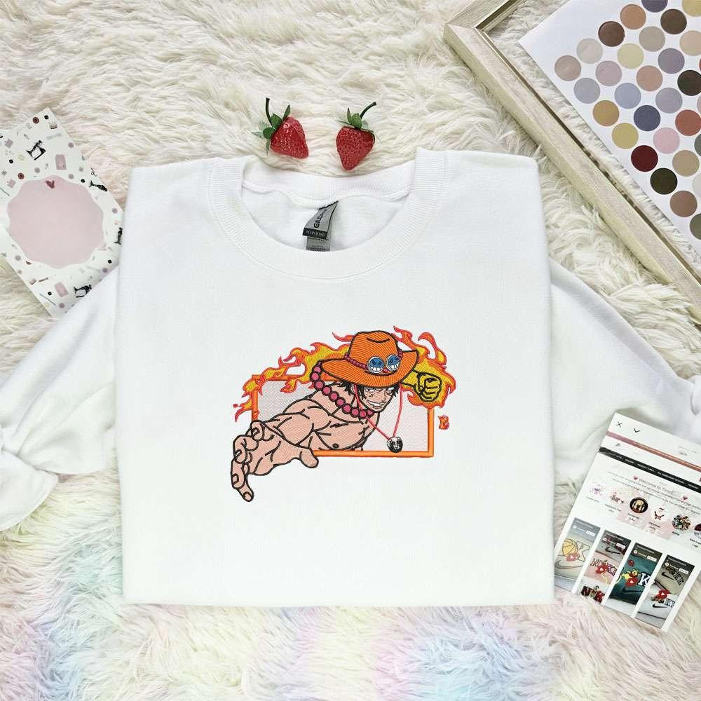 Ace Fire Punch One Piece Anime Embroidered Shirt , Anime Embroidered T-shirt Sweatshirt Hoodie, Inspired Anime Movie, Best Gift for Anime Fans