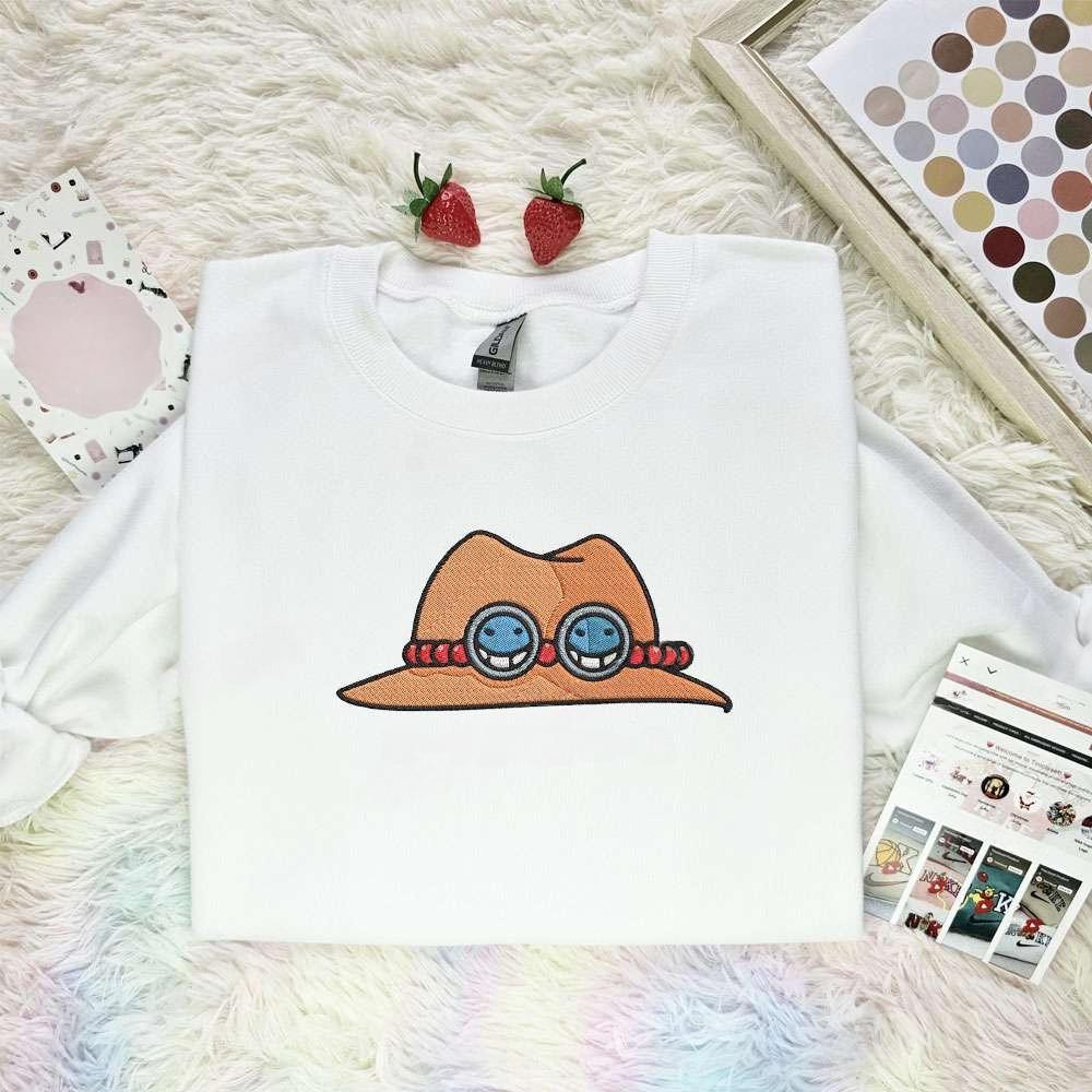 Ace Hat One Piece Anime Embroidered Shirt , Anime Embroidered T-shirt Sweatshirt Hoodie, Inspired Anime Movie, Best Gift for Anime Fans