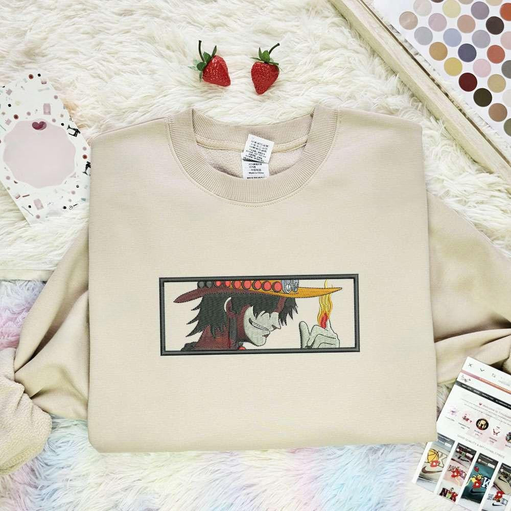 Ace One Piece Anime Embroidered Shirt , Anime Embroidered T-shirt Sweatshirt Hoodie, Inspired Anime Movie, Best Gift for Anime Fans