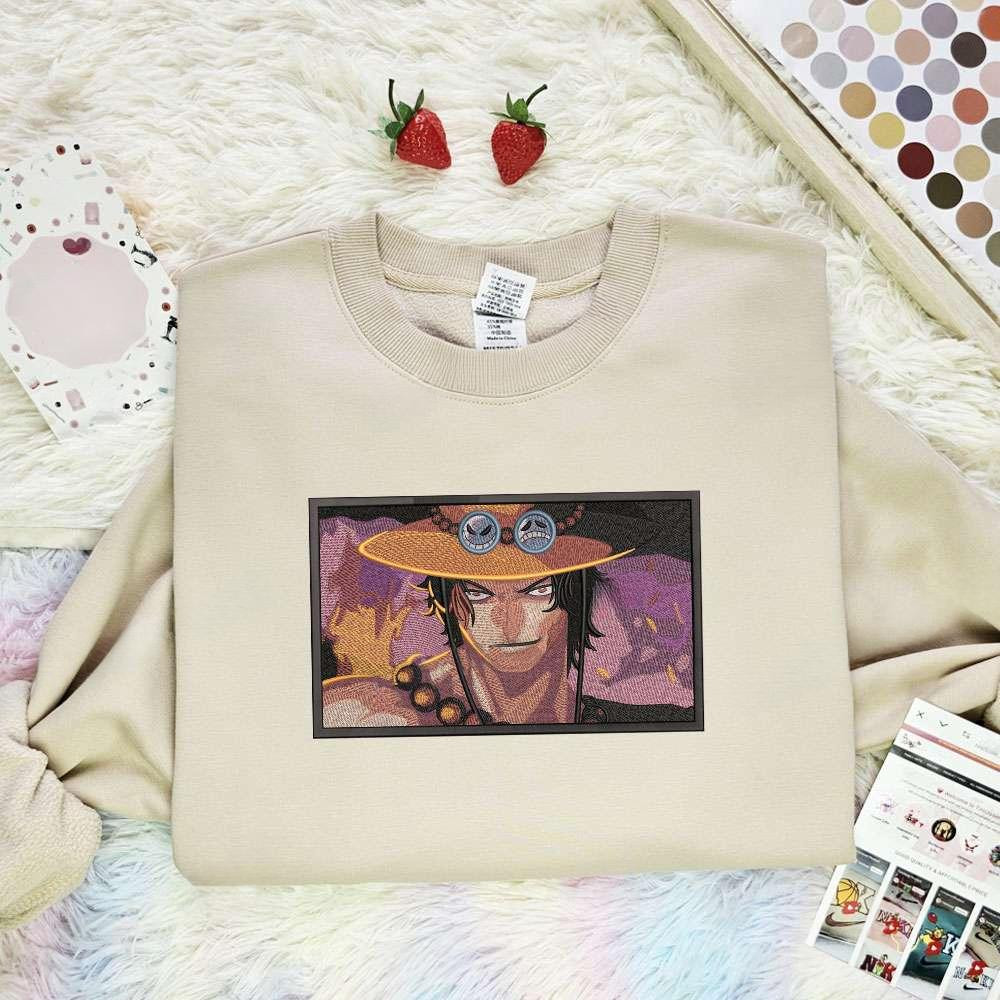 Ace Portrait One Piece Anime Embroidered Shirt , Anime Embroidered T-shirt Sweatshirt Hoodie, Inspired Anime Movie, Best Gift for Anime Fans