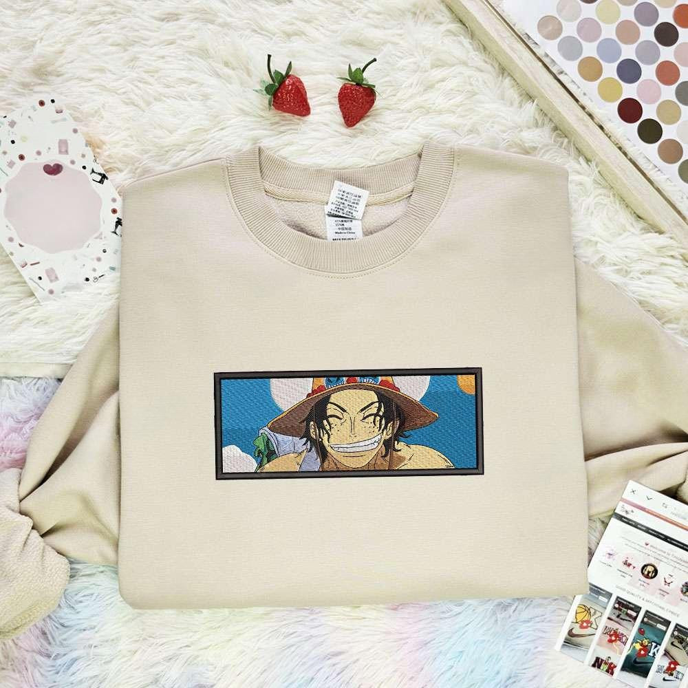 Ace Smile One Piece Anime Embroidered Shirt , Anime Embroidered T-shirt Sweatshirt Hoodie, Inspired Anime Movie, Best Gift for Anime Fans