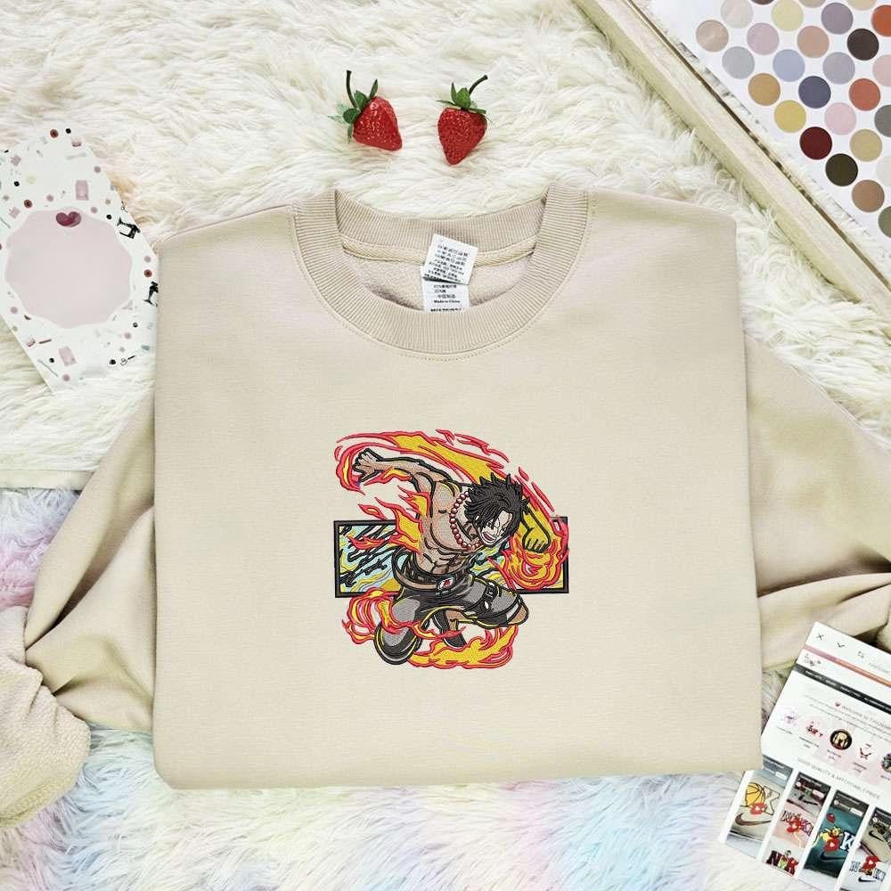Ace Strike One Piece Anime Embroidered Shirt , Anime Embroidered T-shirt Sweatshirt Hoodie, Inspired Anime Movie, Best Gift for Anime Fans