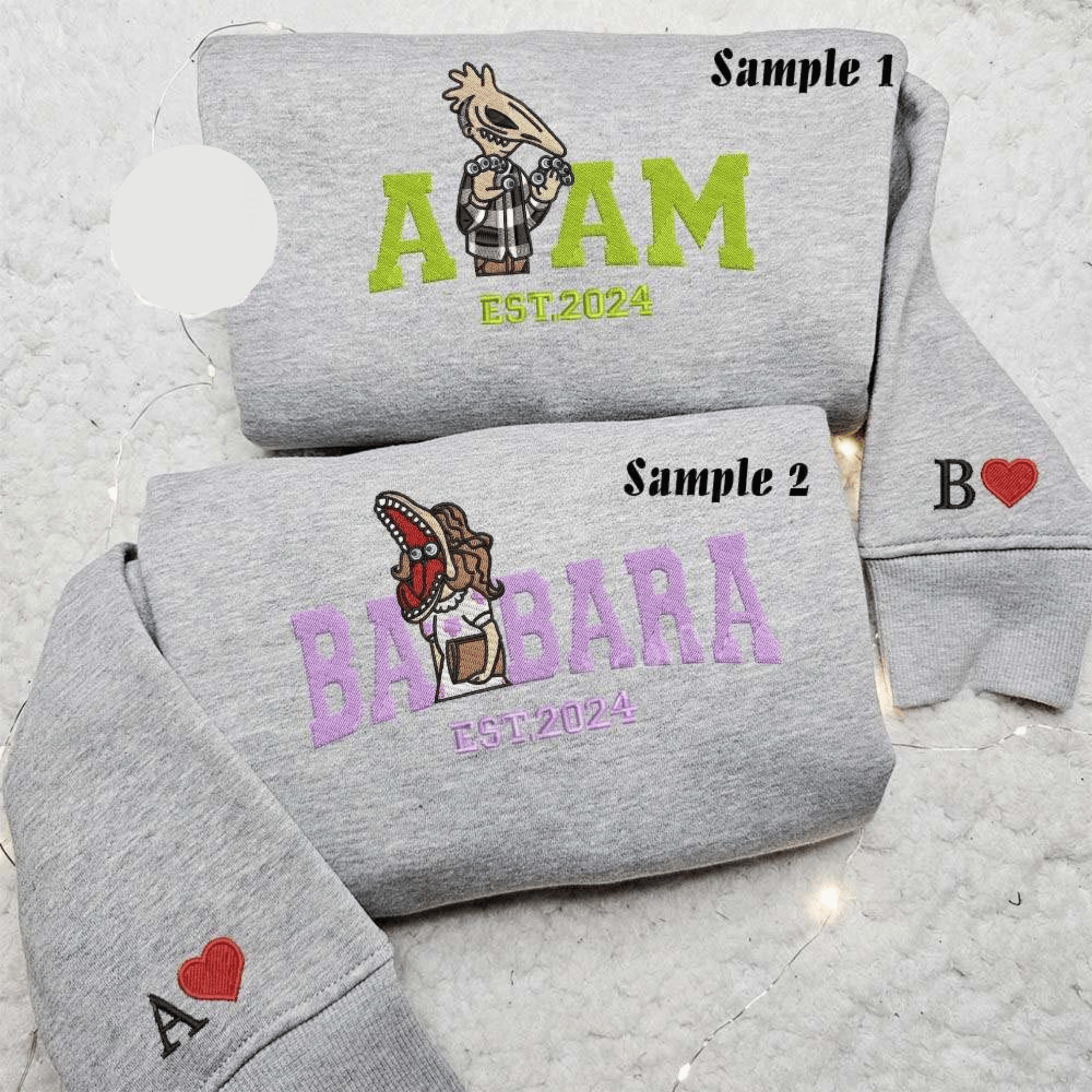 Adam And Barbara Maitland Est 2024 Beetlejuice Halloween Embroidered Couples Shirts
