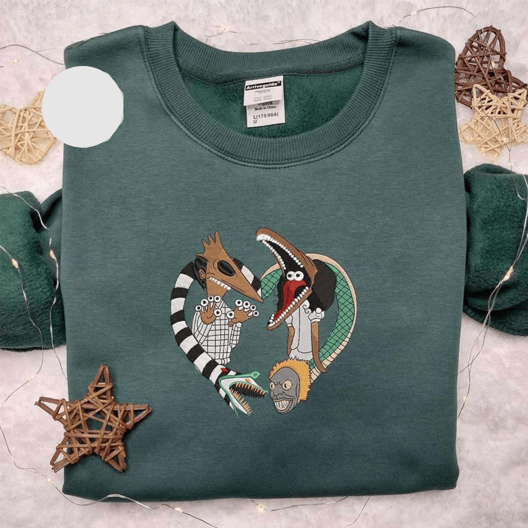 Adam And Barbara With Sandworm And Serpent Heart Beetlejuice Halloween Embroidered Shirt