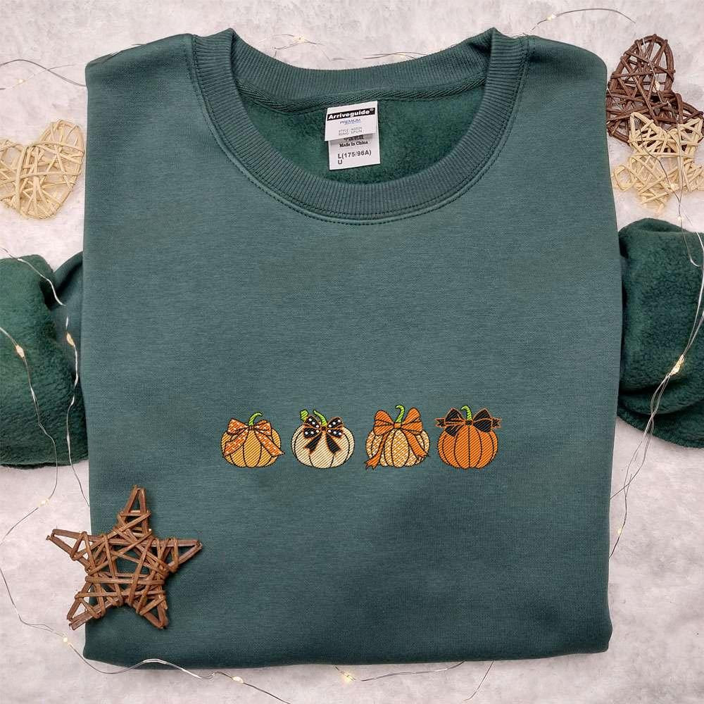 Aesthetic Pumpkin Bows Autumn Fall Embroidered Shirt Best Gifts For Family
