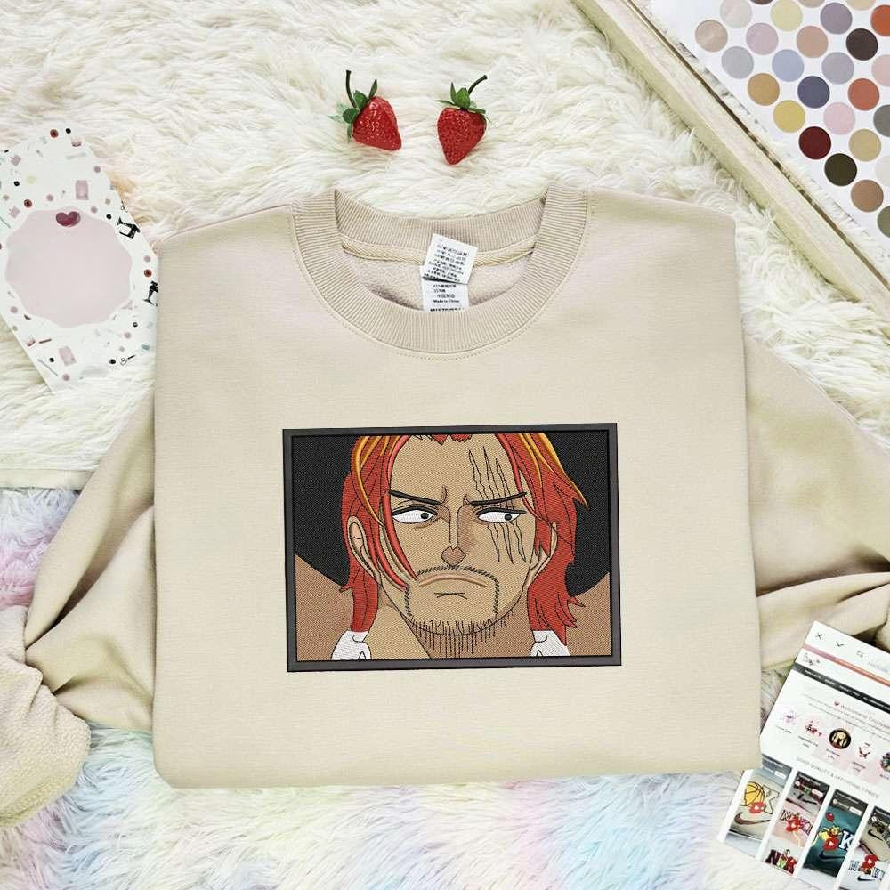Akagami Shanks One Piece Anime Embroidered Shirt , Anime Embroidered T-shirt Sweatshirt Hoodie, Inspired Anime Movie, Best Gift for Anime Fans