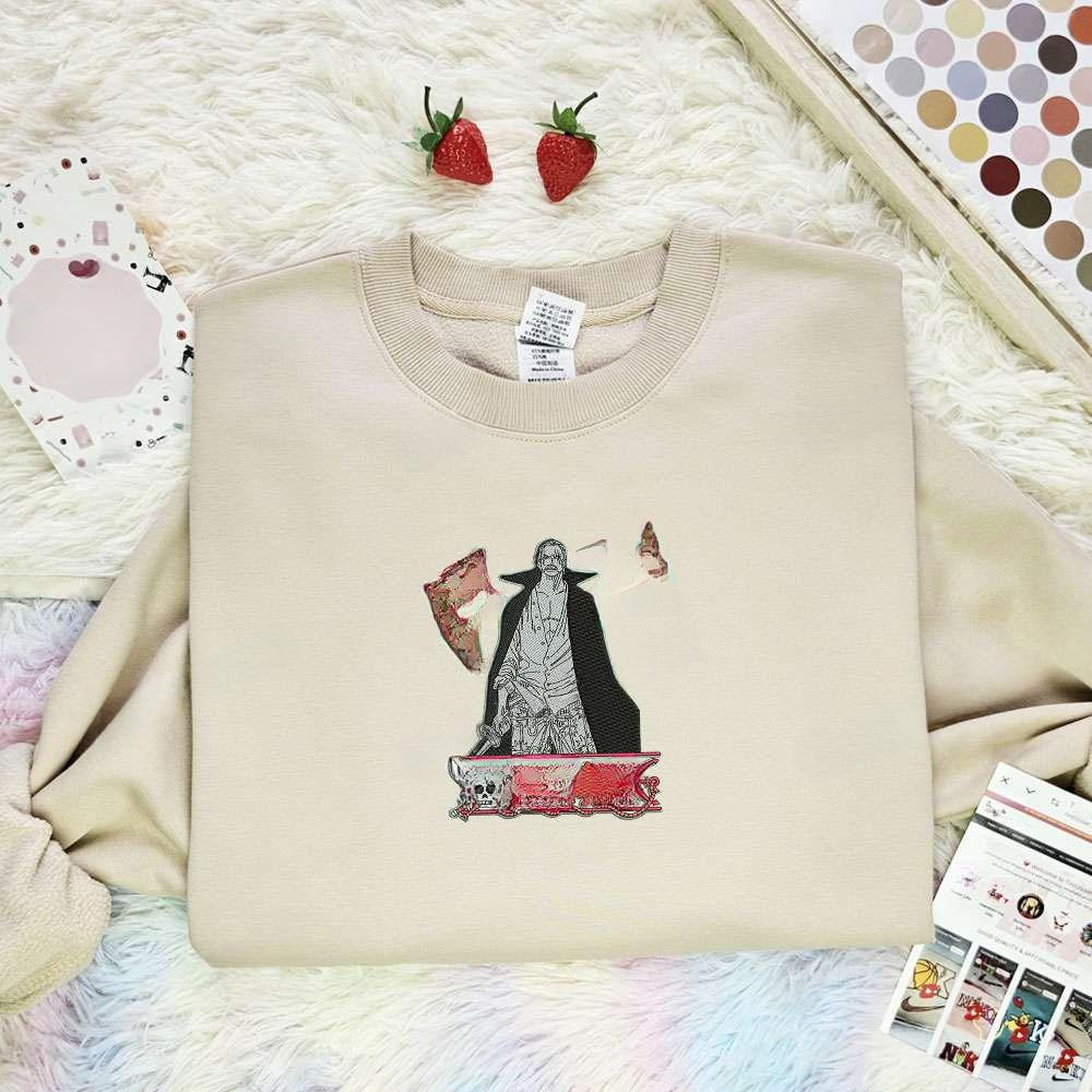 Akagami Shanks One Piece Anime Embroidered Shirt , Anime Embroidered T-shirt Sweatshirt Hoodie, Inspired Anime Movie, Best Gift for Anime Fans