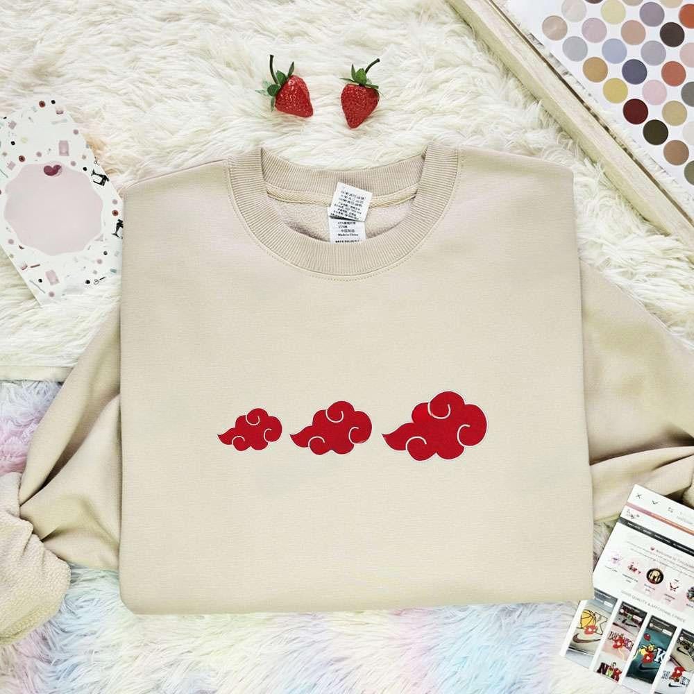Akatsuki Cloud Naruto Anime Embroidered Shirt , Anime Embroidered T-shirt Sweatshirt Hoodie, Inspired Anime Movie, Best Gift for Anime Fans