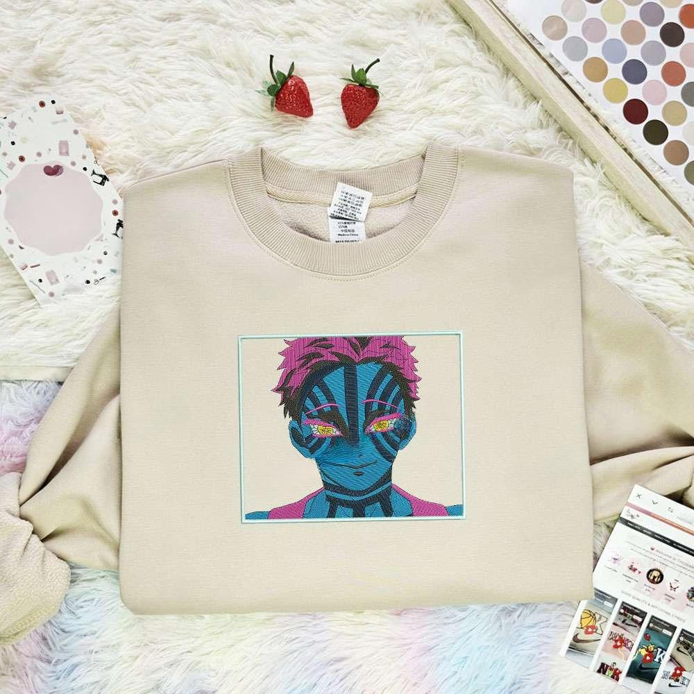 Akaza Kimetsu No Yaiba Anime Embroidered Shirt , Anime Embroidered T-shirt Sweatshirt Hoodie, Inspired Anime Movie, Best Gift for Anime Fans