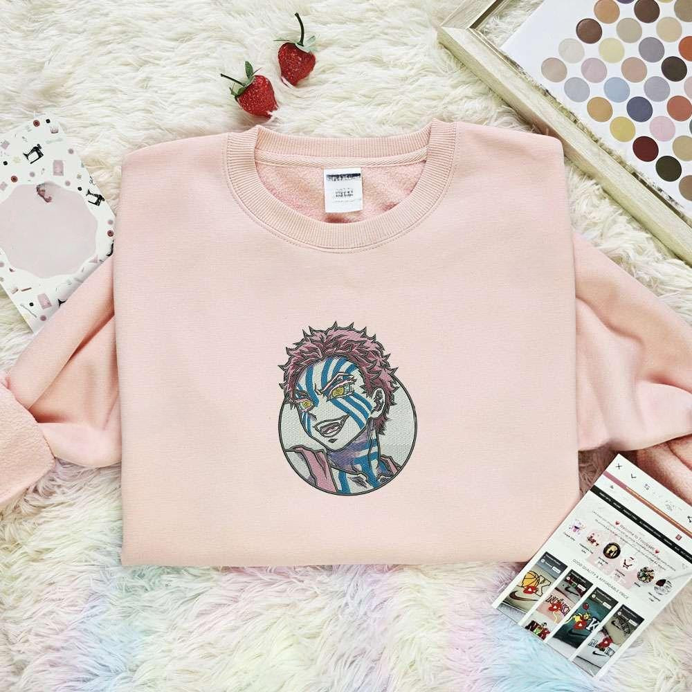 Akaza Kimetsu No Yaiba Anime Embroidered Shirt , Anime Embroidered T-shirt Sweatshirt Hoodie, Inspired Anime Movie, Best Gift for Anime Fans