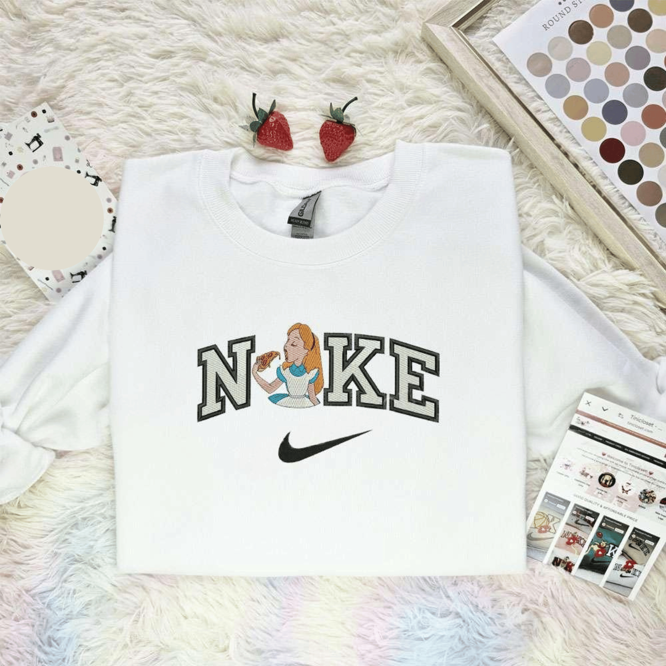 Alice Eating Pizza X Nike Embroidered Shirt Disney Characters Embroidered Hoodie