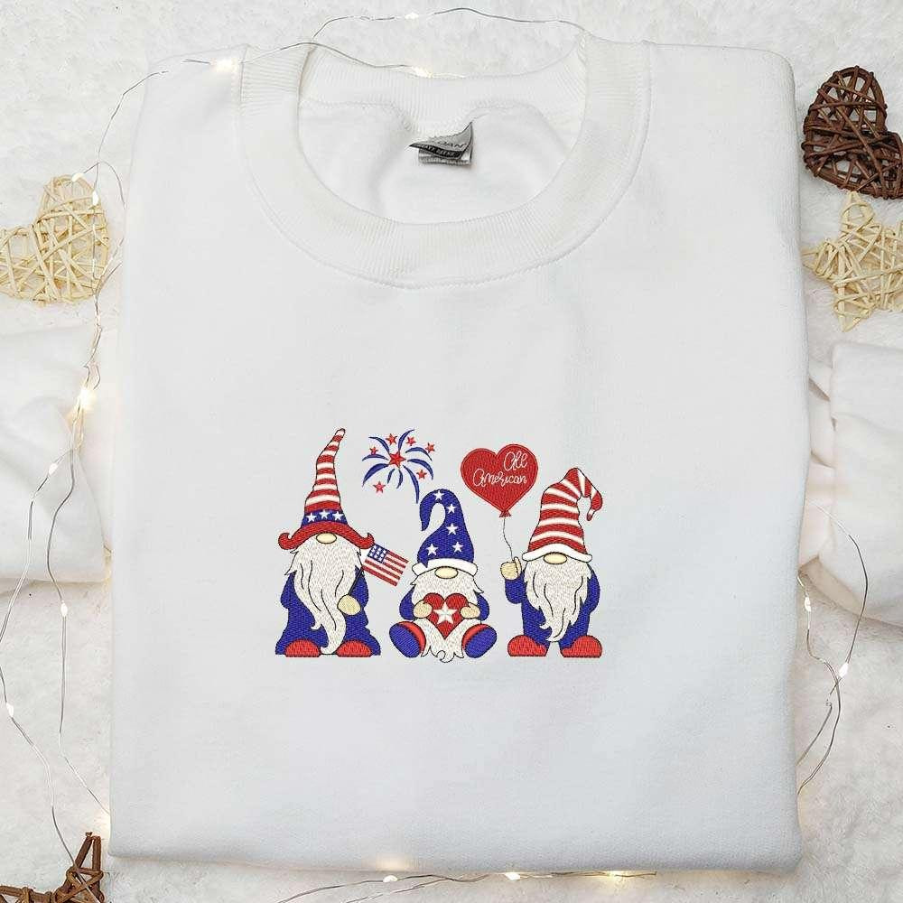 All American 4th of July Gnomes Patriotic Embroidered Shirt National Day Gifts