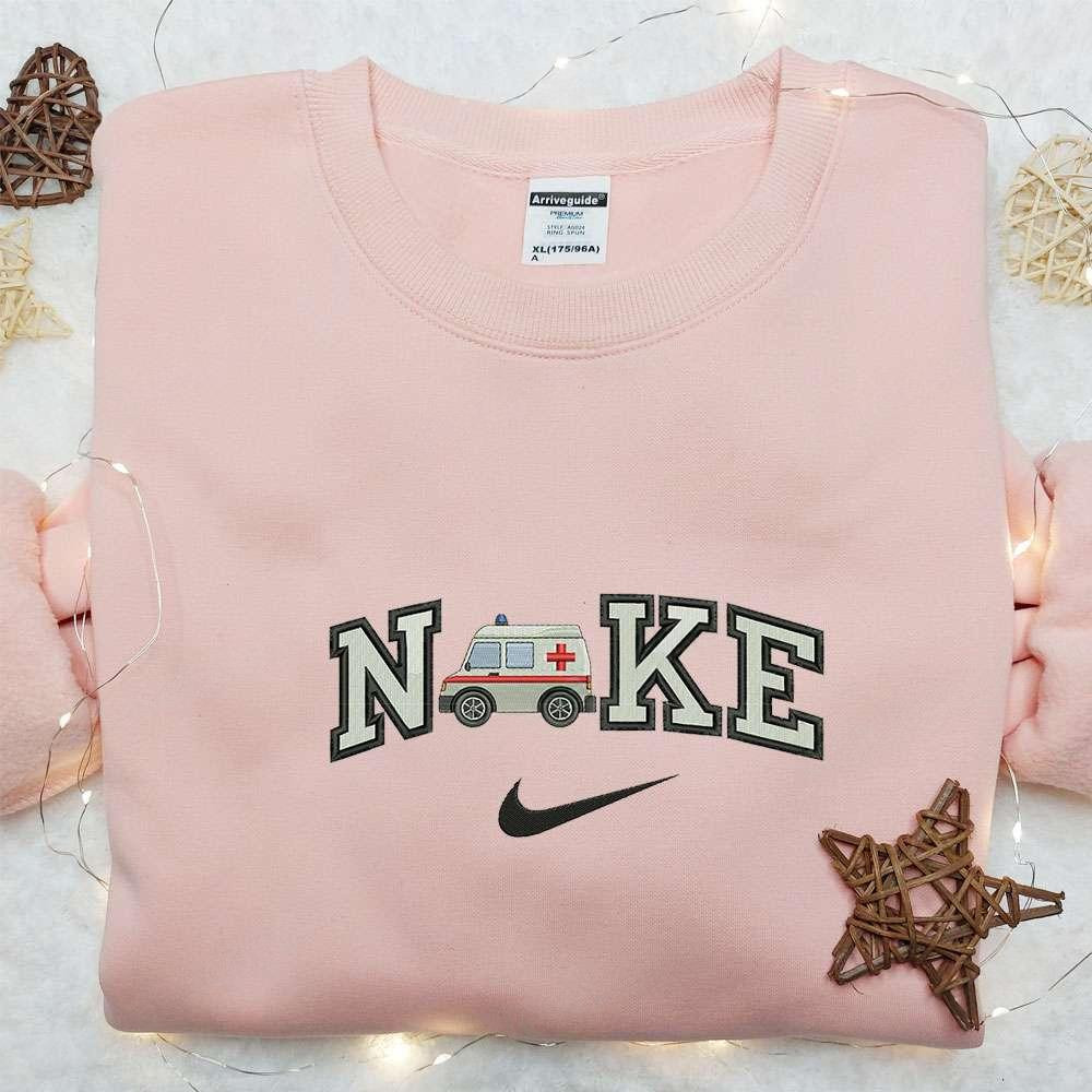Ambulance Car x Nike Embroidered Shirt Transportations Embroidered Hoodie Nike Inspired Embroidered Sweatshirt