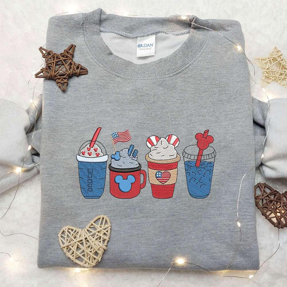 America Coffee Cups Embroidered Shirt Best Patriotic Shirts National Day Gifts