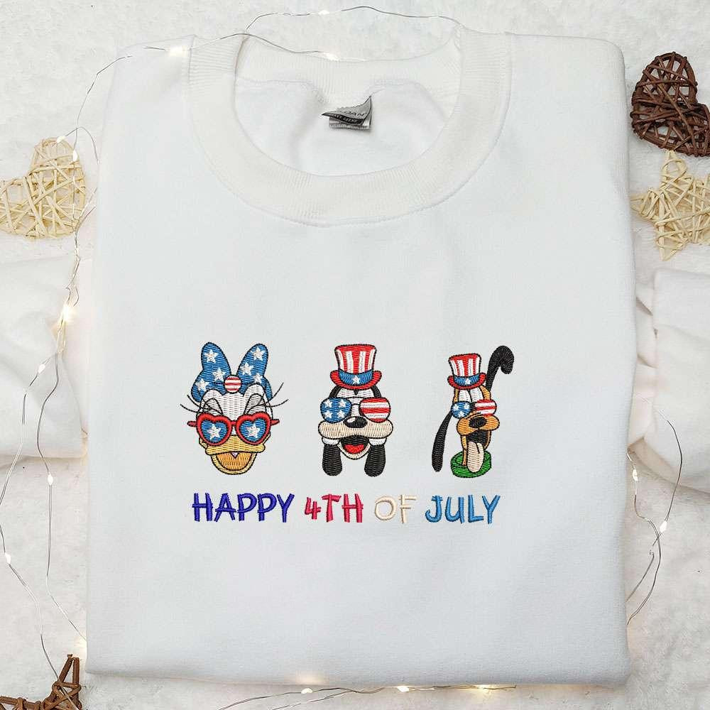 America Daisy Duck Goofy Pluto Embroidered Shirt Disney Embroidered Shirt National Day Gifts