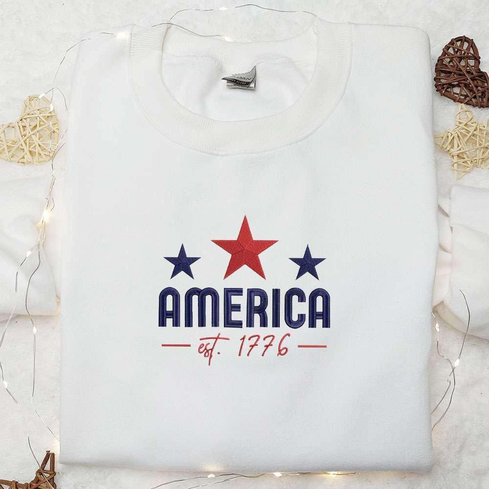 America Est 1776 The 4th Of July Embroidered Shirt National Day Gifts