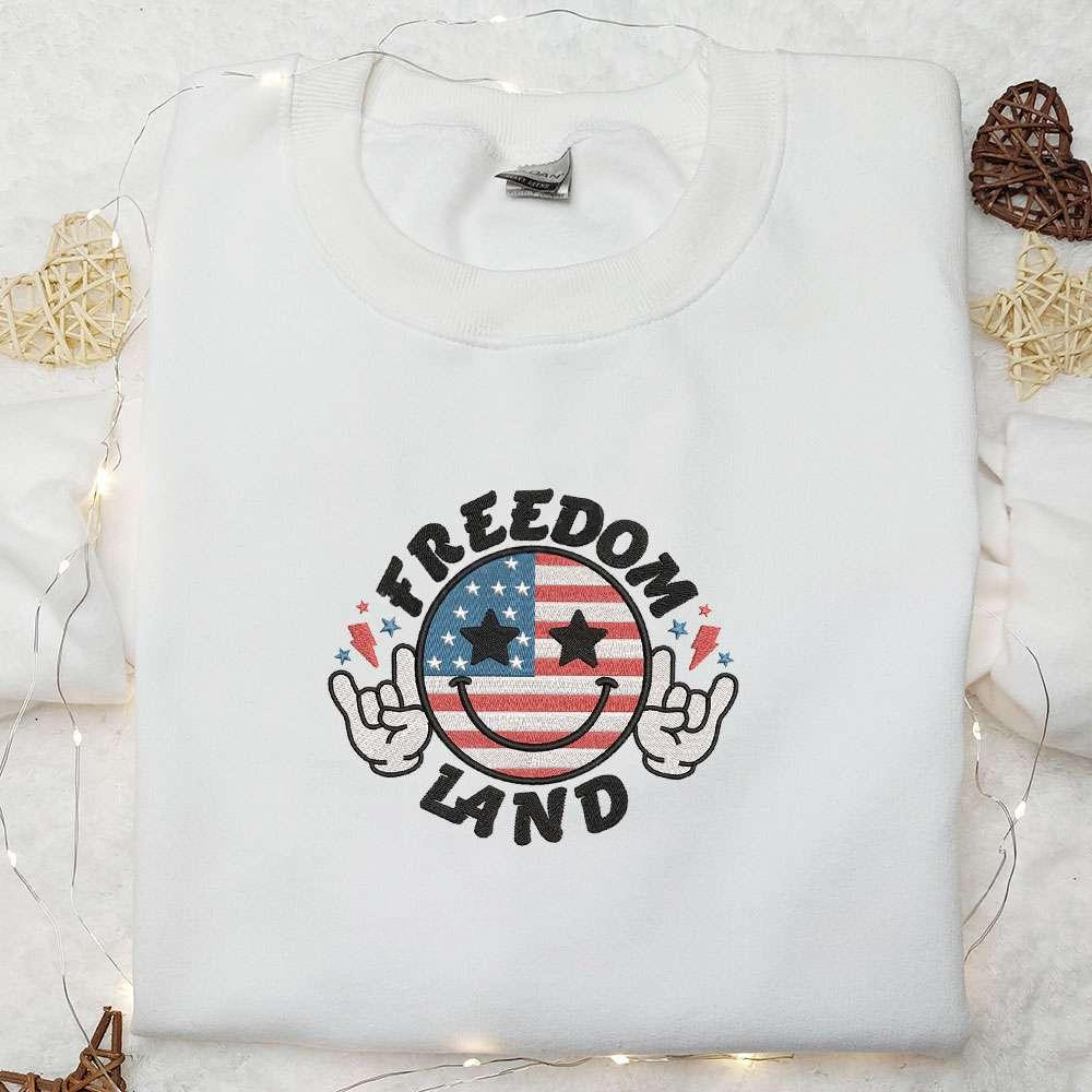 America Freedom Land Smile Icon Embroidered Shirt National Day Gifts Best Patriotic Shirts