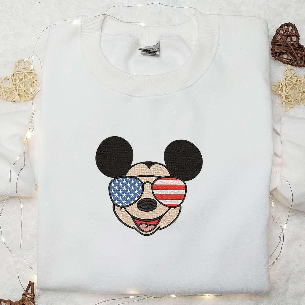 America Glasses x Mickey Embroidered Shirt Disney Embroidered Shirt Best Patriotic Shirts