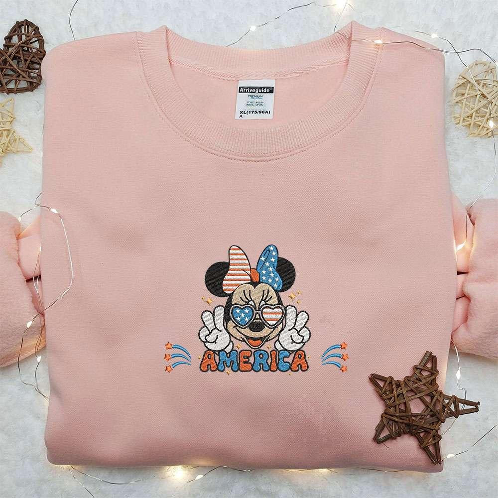 America Minnie Mouse Embroidered Shirt Disney Embroidered Shirt Best Patriotic Shirts