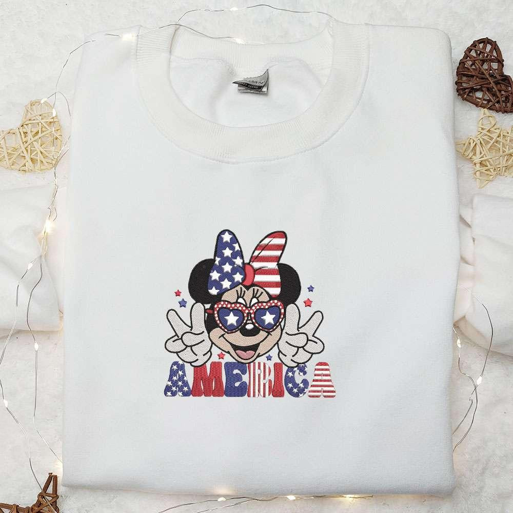 America Minnie Mouse Independence Day Embroidered Shirt Disney Embroidered Shirt Best Patriotic Shirts