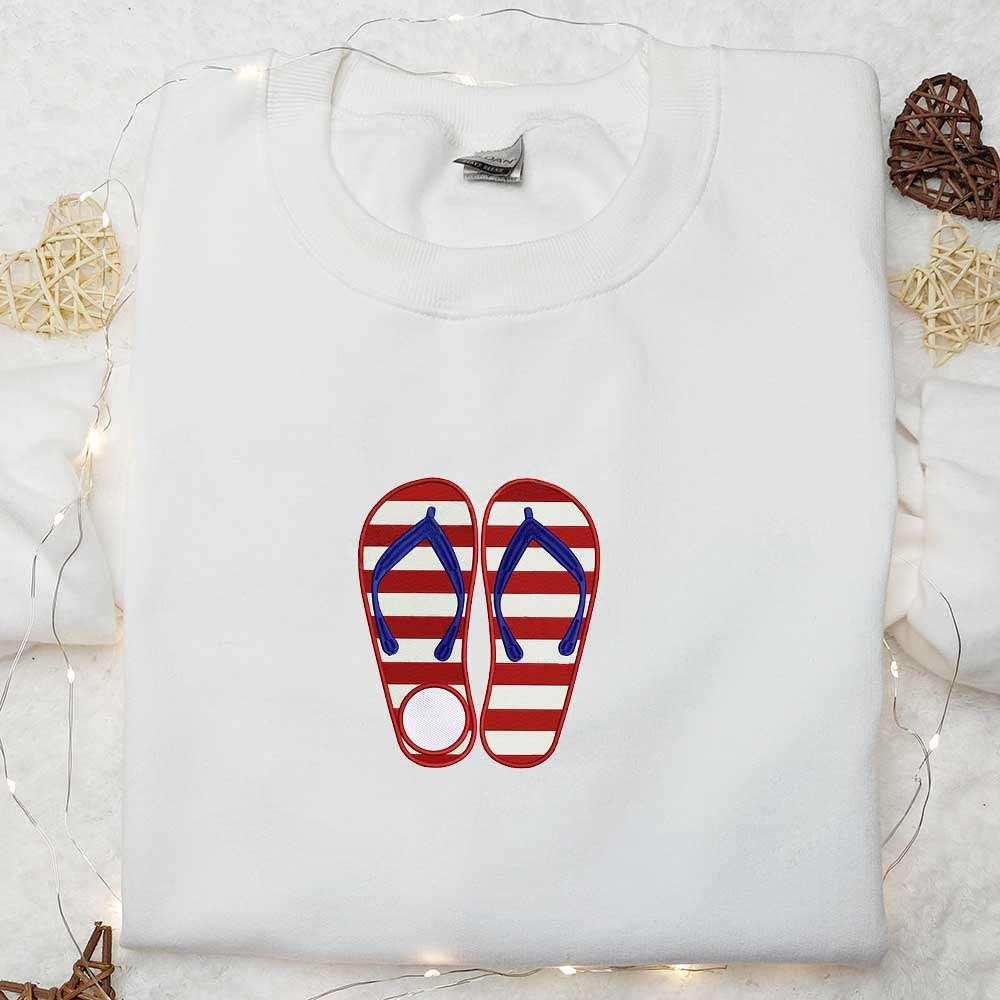 America Monogram Flip Flop Embroidered Shirt Best Patriotic Shirts National Day Gifts