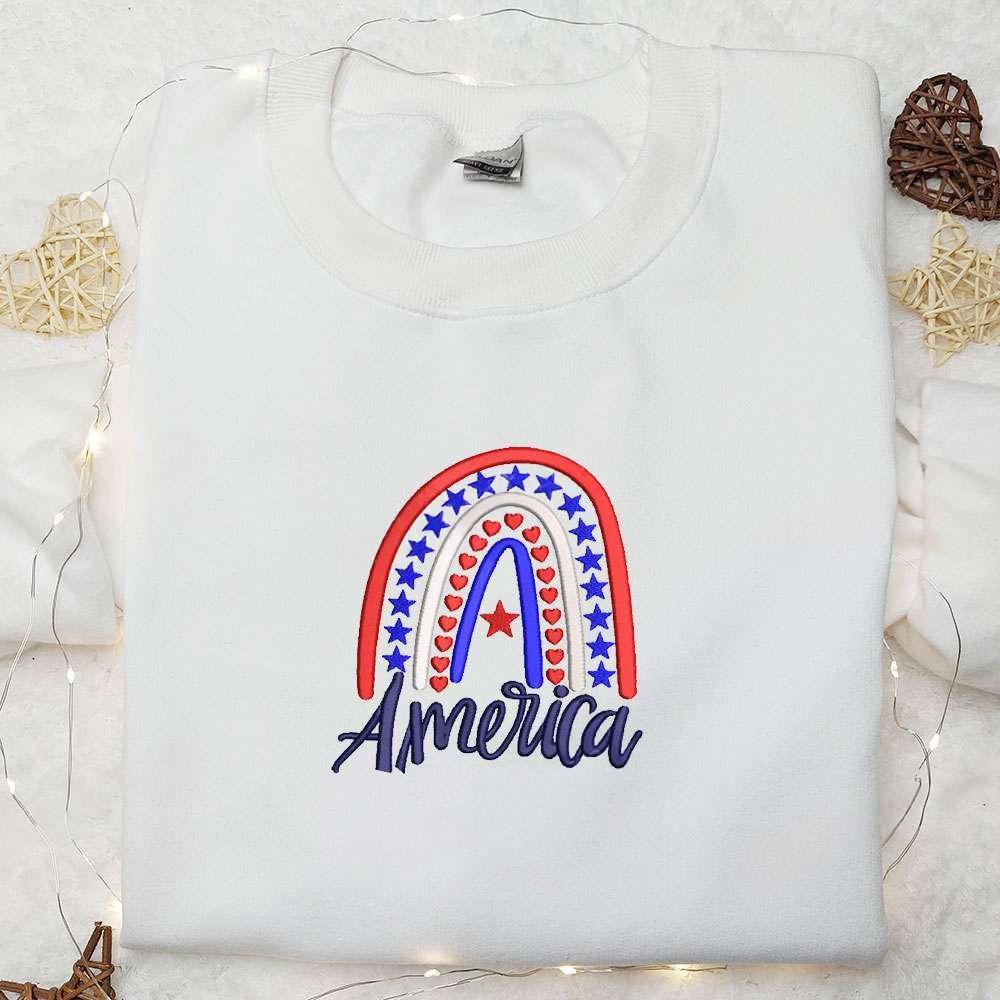 America Rainbow Embroidered Shirt Best Patriotic Shirts National Day Gifts
