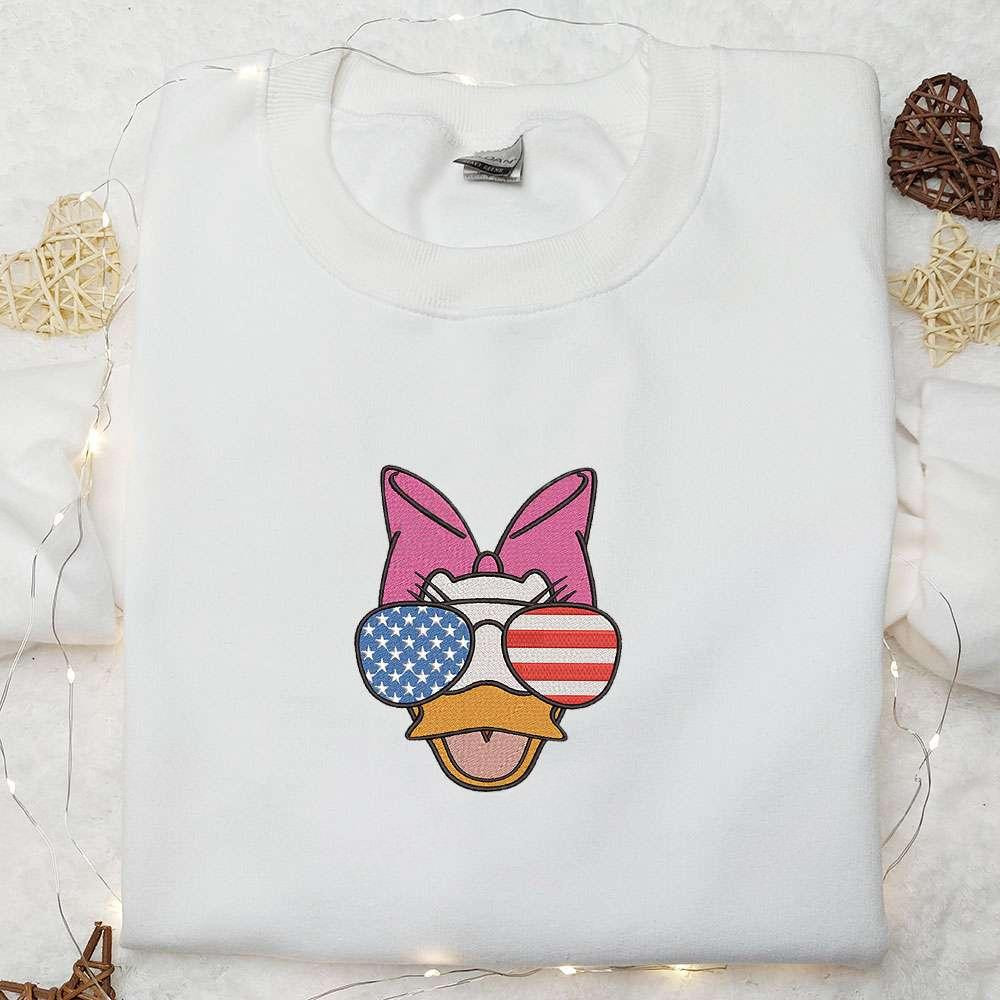 American Daisy Duck with Glasses Embroidered Shirt Disney Embroidered Shirt National Day Gifts