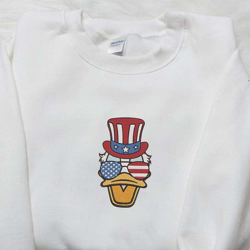 American Donald Duck with Glasses Embroidered Shirt Disney Embroidered Shirt National Day Gifts