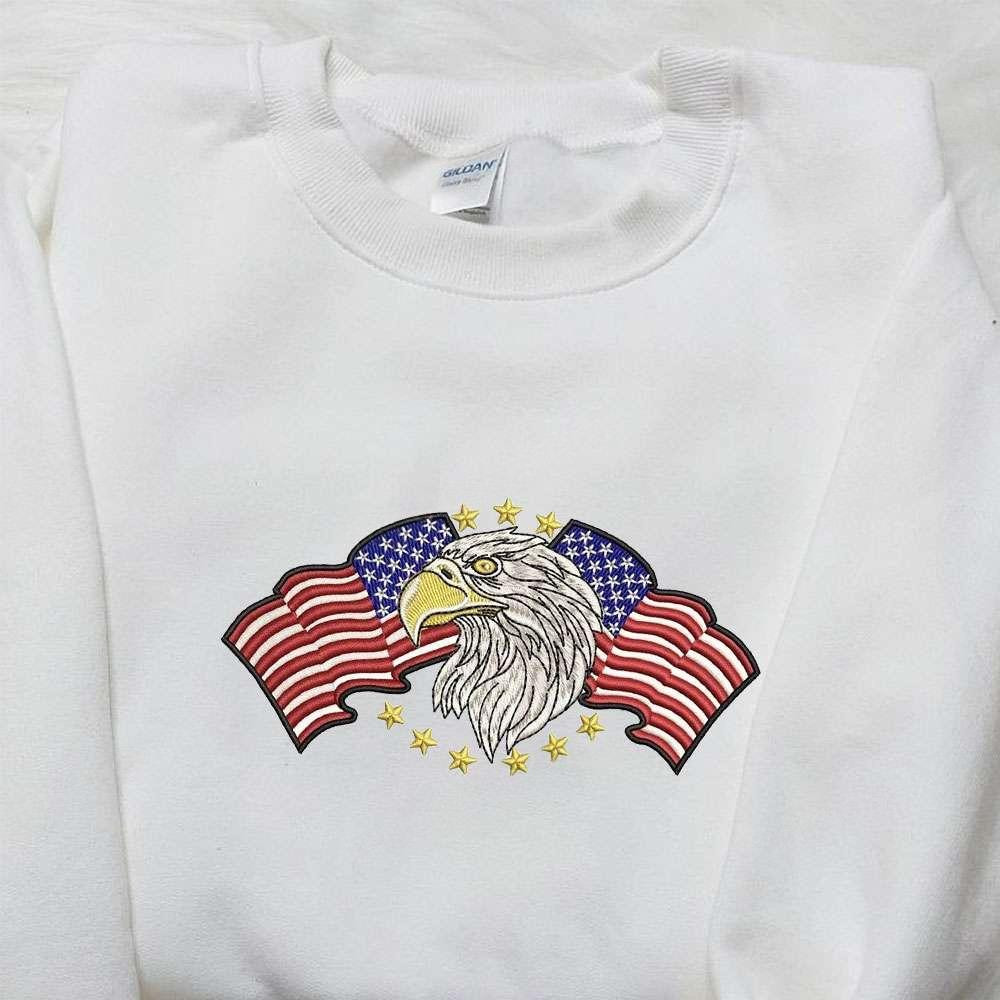 American Flag and Eagle Embroidered Shirt National Day Gifts Best Patriotic Shirts