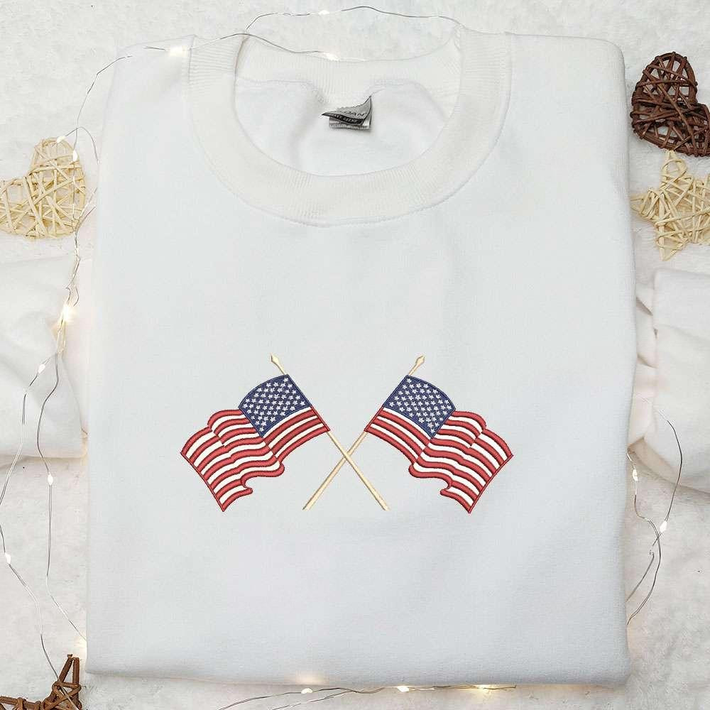 American Flag Embroidered Shirt National Day Gifts Best Patriotic Shirts