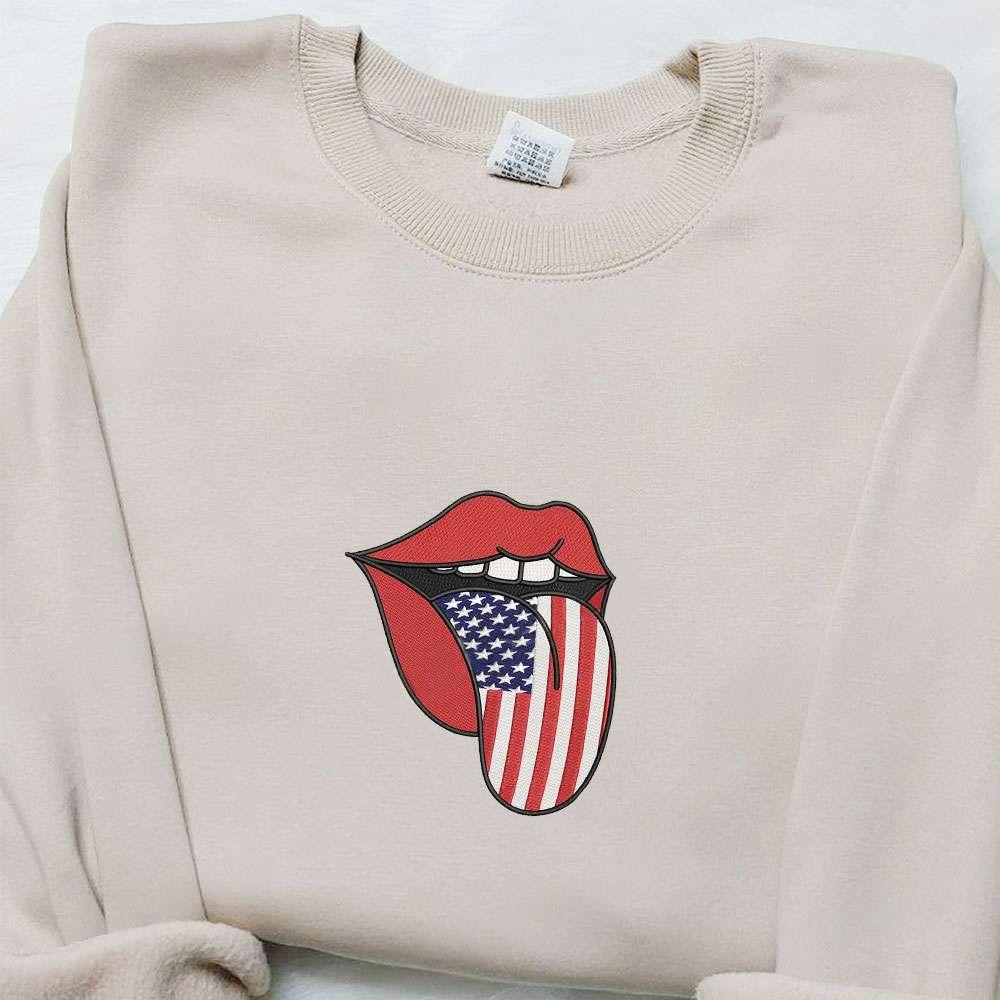 American Flag Tongue The 4th Of July Embroidered Shirt National Day Gifts