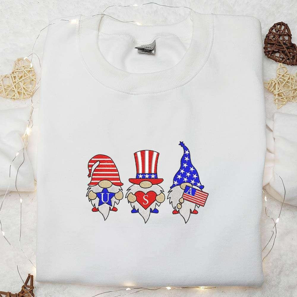 American Gnomes 4th of July Embroidered Shirt Best Patriotic Shirts National Day Gifts