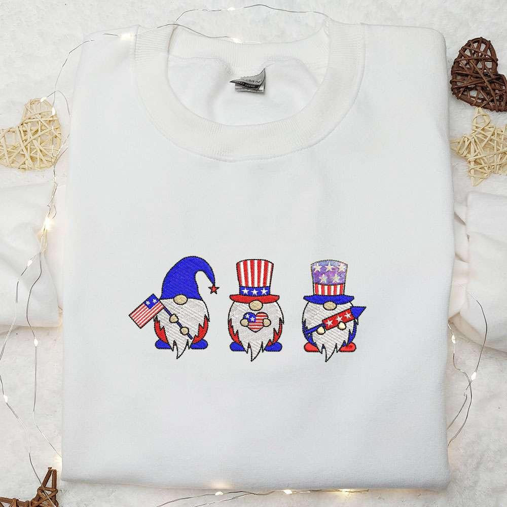 American Gnomes 4th of July Embroidered Shirt National Day Gifts Best Patriotic Shirts