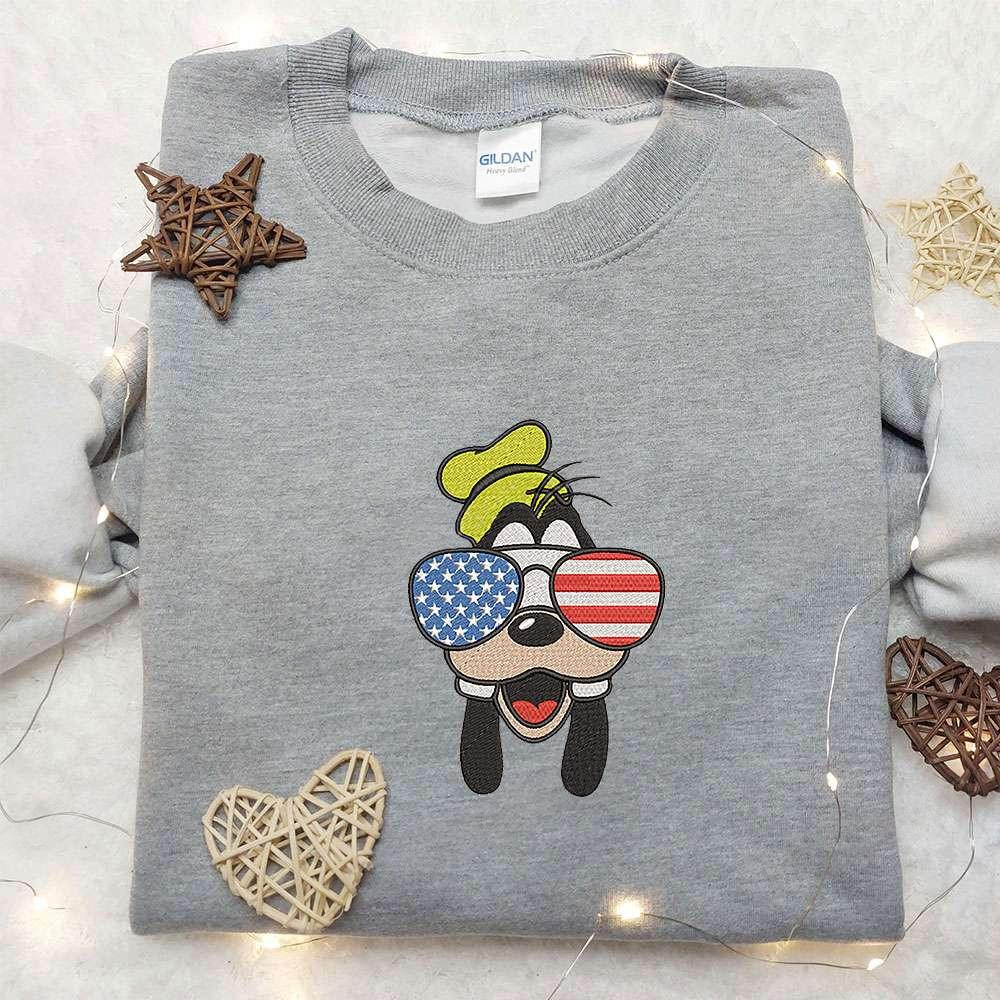 American Goofy with Glasses 4th of July Embroidered Shirt Disney Embroidered Shirt Best Patriotic Shirts