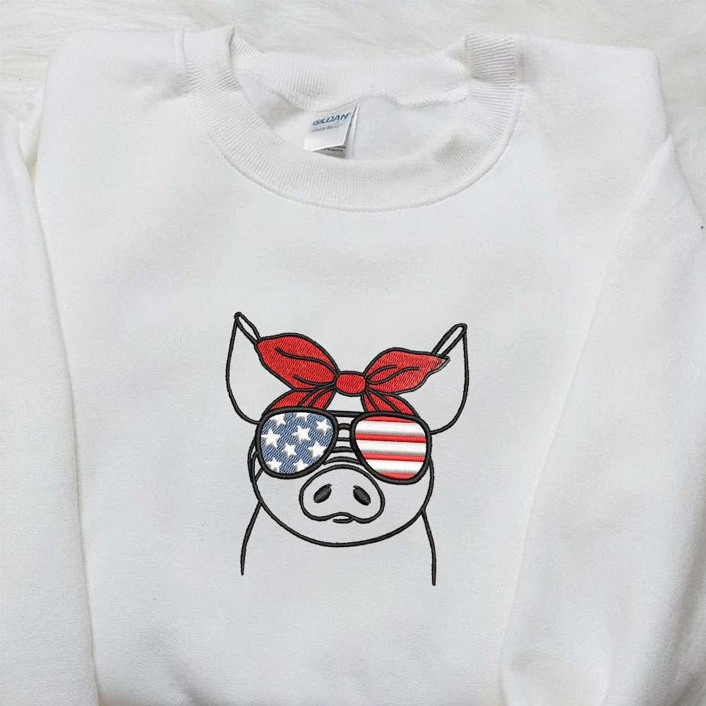 American Piggy Embroidered Shirt Animal Embroidered Shirt National Day Gifts