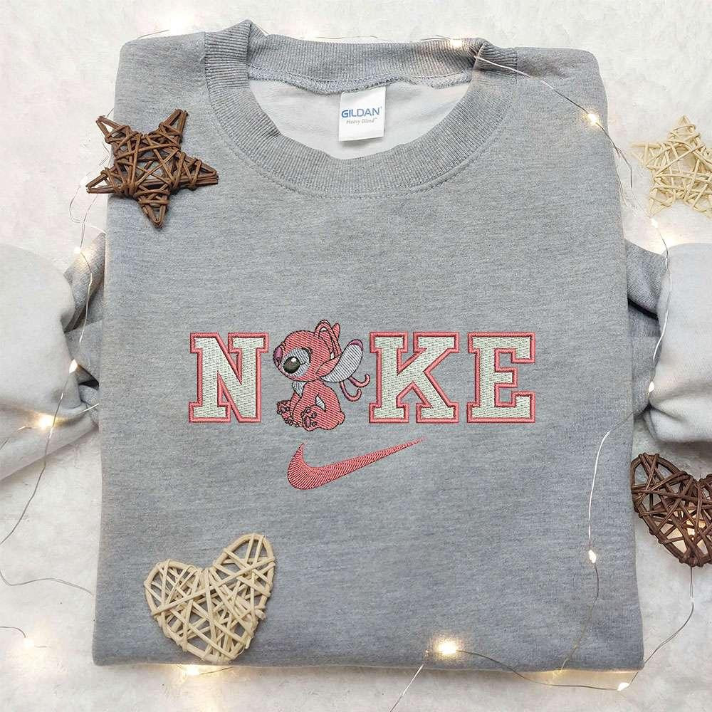 Angel x Nike Embroidered Sweatshirt Lilo and Stitch Embroidered Shirt Nike Inspired Embroidered Shi