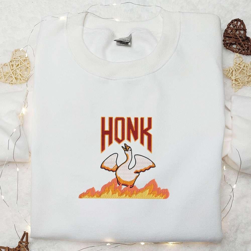 Angry Silly Goose Honk Embroidered Shirt Animal Embroidered Shirt Funny Embroidered Shirt