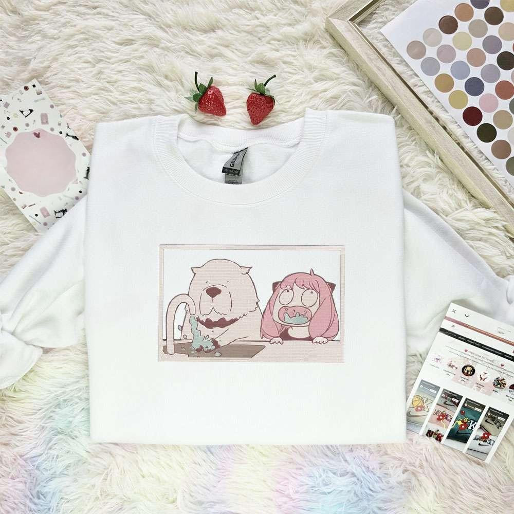 Anya And Bond Washing Spy X Family Anime Embroidered Shirt , Anime Embroidered T-shirt Sweatshirt Hoodie, Inspired Anime Movie, Best Gift for Anime Fans