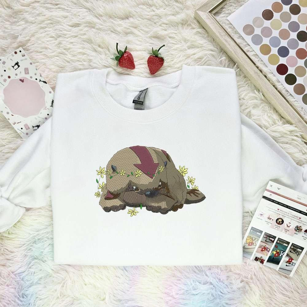 Appa Flower Avatar The Last Airbender Anime Embroidered Shirt , Anime Embroidered T-shirt Sweatshirt Hoodie, Inspired Anime Movie, Best Gift for Anime Fans
