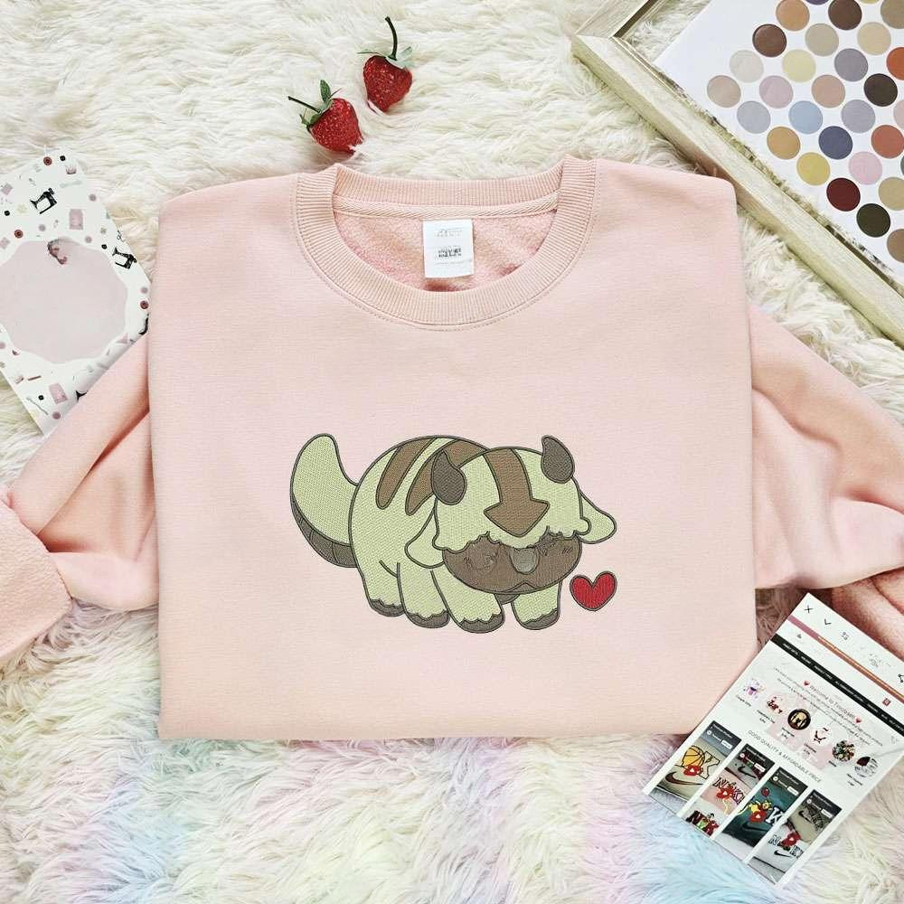 Appa Heart Avatar The Last Airbender Anime Embroidered Shirt , Anime Embroidered T-shirt Sweatshirt Hoodie, Inspired Anime Movie, Best Gift for Anime Fans