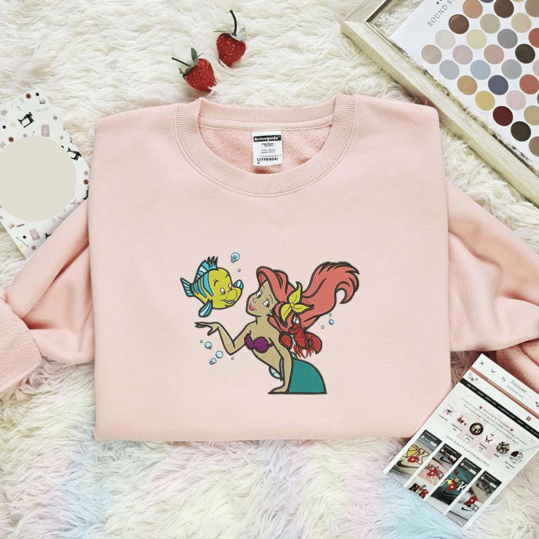 Ariel And Flounder Disney Characters Embroidered Shirt Best Gift Idea For Family